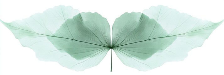 Aufkleber - Delicate teal leaves arranged symmetrically on a light background showcasing natural beauty and finesse. Generative AI