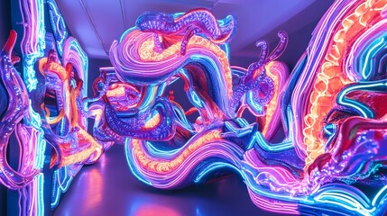 Poster - Vibrant neon art installation contemporary gallery digital display urban environment immersive experience
