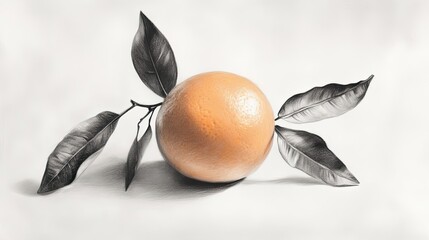 Wall Mural - A Detailed Pencil Drawing Of An Orange With Leaves