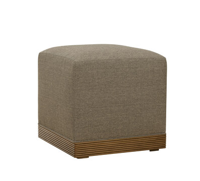 Grey fabric stools ottoman couch with wooden legs + clipping path.
The ottoman is isolated on a White background. Furniture, interior object, Modern ottoman.