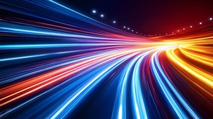 Poster - Dynamic light trails capture motion in urban landscape nighttime abstract art illuminated environment