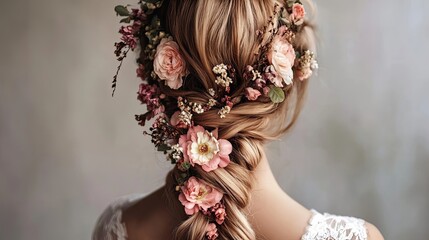 Canvas Print - Blonde Hair Braided with Delicate Pink Flowers