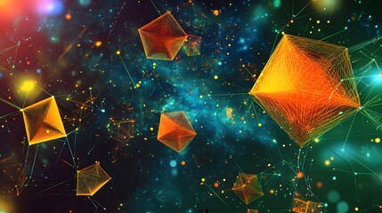 Poster - Exploring cosmic geometry abstract shapes and colors in a digital universe digital art space vibrant conceptual