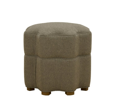 Grey fabric stools ottoman couch with wooden legs + clipping path.
The ottoman is isolated on a White background. Furniture, interior object, Modern ottoman.