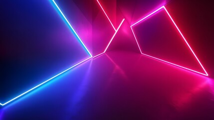Poster - Dynamic neon light display modern studio abstract art digital environment low angle futuristic aesthetics