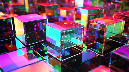 Poster - colorful 3d cubes arrangement abstract digital space graphic art vibrant environment top-down view c