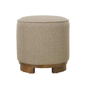 Grey fabric stools ottoman couch with wooden legs + clipping path.
The ottoman is isolated on a White background. Furniture, interior object, Modern ottoman.