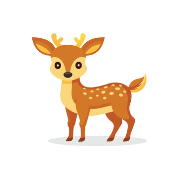 Cartoon cute Deer isolated flat vector illustration on white background