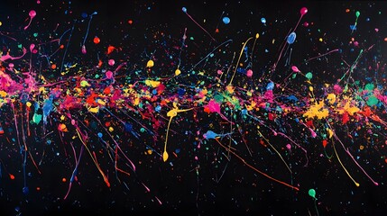 Poster - Vibrant color splash art event gallery space digital artwork abstract environment wide perspective creative expression