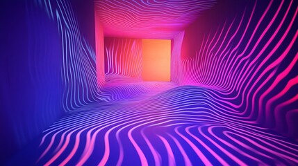 Poster - Dynamic neon waves abstract space digital art vibrant environment perspective energy and motion