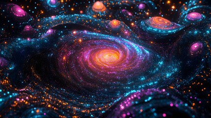 Poster - Exploring cosmic wonders colorful galaxy swirls space digital art sci-fi environment close-up astronomy concept