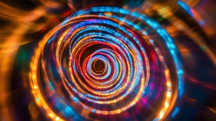 Poster - Dynamic light spiral urban nightscape abstract photography vibrant colors close-up visual energy