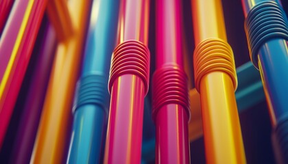 Fototapete - close-up of well-organized internet wires, featuring a spectrum of colors that create a visually appealing and tidy arrangement