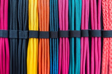 Fototapete - close-up of well-organized internet wires, featuring a spectrum of colors that create a visually appealing and tidy arrangement