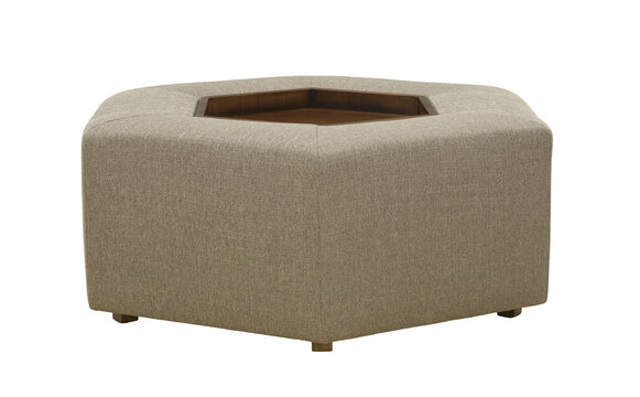 Grey fabric stools ottoman couch with wooden legs + clipping path.
The ottoman is isolated on a White background. Furniture, interior object, Modern ottoman.