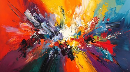 Poster - Vibrant abstract art explosion gallery display digital artwork contemporary space eye-level view creative expression