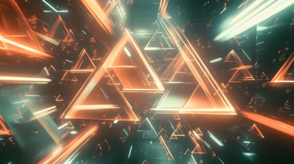 Poster - Dynamic geometric light patterns virtual environment 3d animation futuristic setting aerial perspective digital art