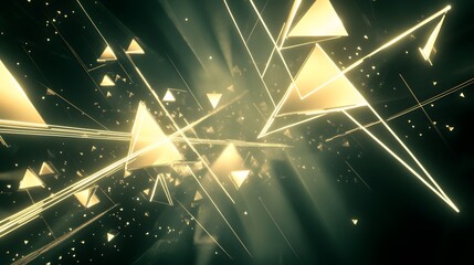 Poster - Dynamic golden triangles in motion abstract digital space visual art futuristic environment aerial view creative concept