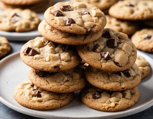 Canvas Print - A Stack of Delicious Homemade Chocolate Chip Cookies on a Plate