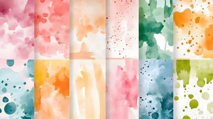 Poster - Abstract Watercolor Textures Collection Showing Various Colors and Splashes