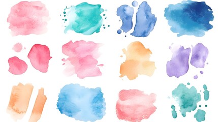 Poster - Twelve Watercolor Paint Splatter Designs in Pastel Colors