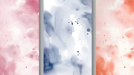 Poster - Abstract Watercolor Painting Triptych Pink Blue Orange Hues