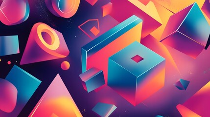 Poster - Dynamic geometric shapes in vivid colors abstract art digital graphics creative studio aerial view modern aesthetics