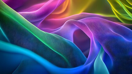 Poster - Colorful abstract fabric flow digital art vibrant textures studio environment close-up perspective modern concept
