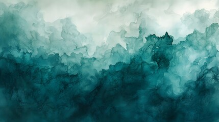 Poster - Abstract Teal Ink Wash Landscape Painting