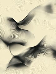 Poster - Abstract black wave patterns creating a flowing design on a cream background with intricate line details. Generative AI