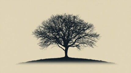 Poster - Silhouette of a bare tree against a pale background symbolizing winters stillness and natures resilience. Generative AI