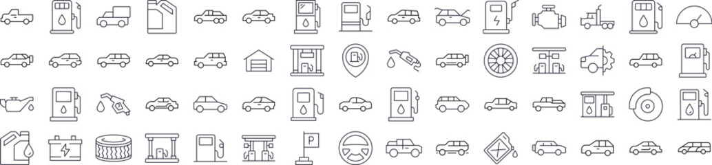 Canvas Print - Car, Gas Station, Road Thin Line Icon Set. Outline Signs for Graphic and Web Design, Apps, Adverts, Various Cards