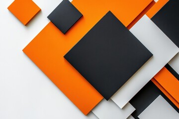 Poster - Geometric shapes in black, white, and orange arranged on a flat surface creating modern artistic composition. Generative AI