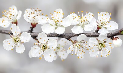 White blossoms on a tree branch in spring, blurred background, ideal for nature themes