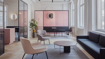 Wall Mural - Modern Office Lounge Design with Pink Accent Wall