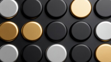Poster - An arrangement of metallic circles in gold, silver, and black creates a visually striking abstract pattern, highlighting modern aesthetics