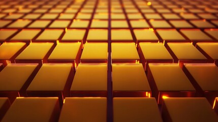 Fototapete - 3D Data Visualization Background with Grid of Golden Cubes and Lighting Effects
