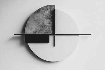 Aufkleber - Abstract wall art piece featuring geometric shapes and contrasting textures in monochrome design. Generative AI