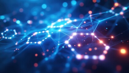 Poster - Abstract blue network hexagons with glowing connections and dots