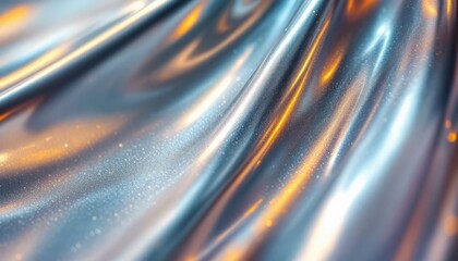 Poster - Shimmering metallic fabric with reflective orange and blue light patterns