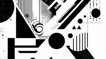Poster - Abstract Black and White Geometric Shapes and Patterns Design