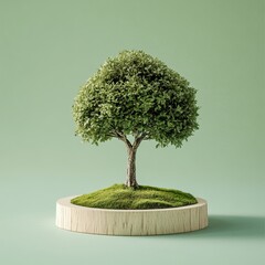 Wall Mural - Tree on round wooden podium with textured background. Eco concept.