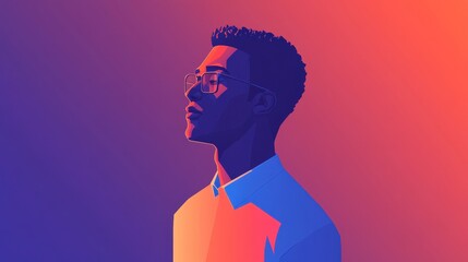 Poster - Modern Abstract Portrait of Thoughtful Man in Vibrant Colors