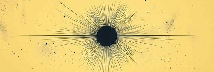 Aufkleber - Vibrant cosmic illustration depicting a sun like figure with radiant lines against a vivid yellow background. Generative AI