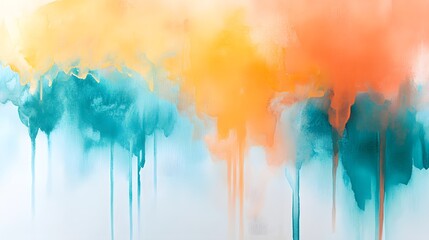 Poster - Abstract Dripping Paint in Teal Orange and Yellow Hues