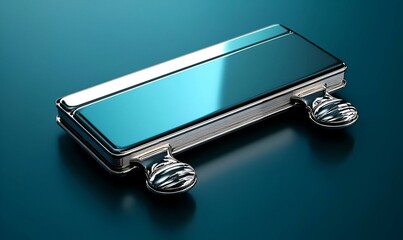 Poster - Brushed metal razor blade icon, sleek design, modern aesthetics, sharp edges, minimalist style, ideal for branding or product representation