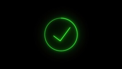 Poster - A glowing check mark inside a neon circle symbolizes approval, correctness, and validation.
