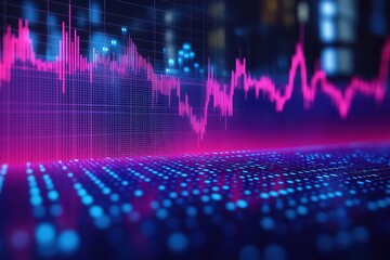 Poster - A vibrant digital visualization of audio waveforms, showcasing dynamic movement with blue and pink colors against a dark background.