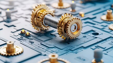 Poster - Industrial Valves and Equipment in Wireframe Design, showcasing intricate details of machinery components in a technical blueprint style