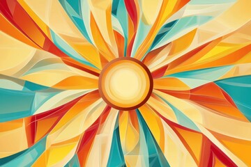 Poster - Vibrant abstract design featuring a radiant sun at the center with dynamic colors and patterns. Generative AI